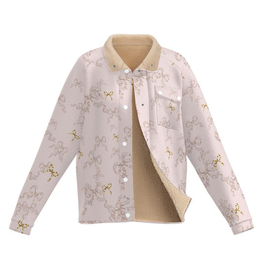 All Over Print Women's Casual Fleece-Lined Button-Up Jacket with Chest Pocket