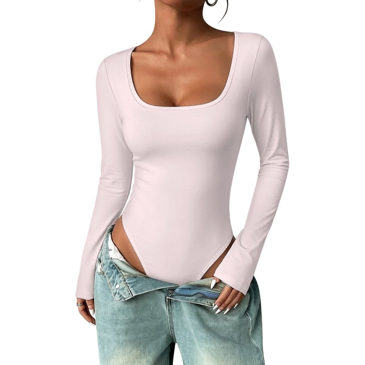 Custom Women's Square Neck Long Sleeved Jumpsuit
