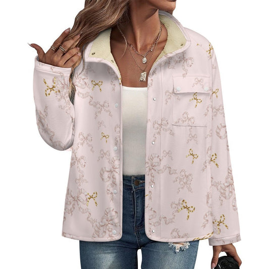 All Over Print Women's Casual Fleece-Lined Button-Up Jacket with Chest Pocket