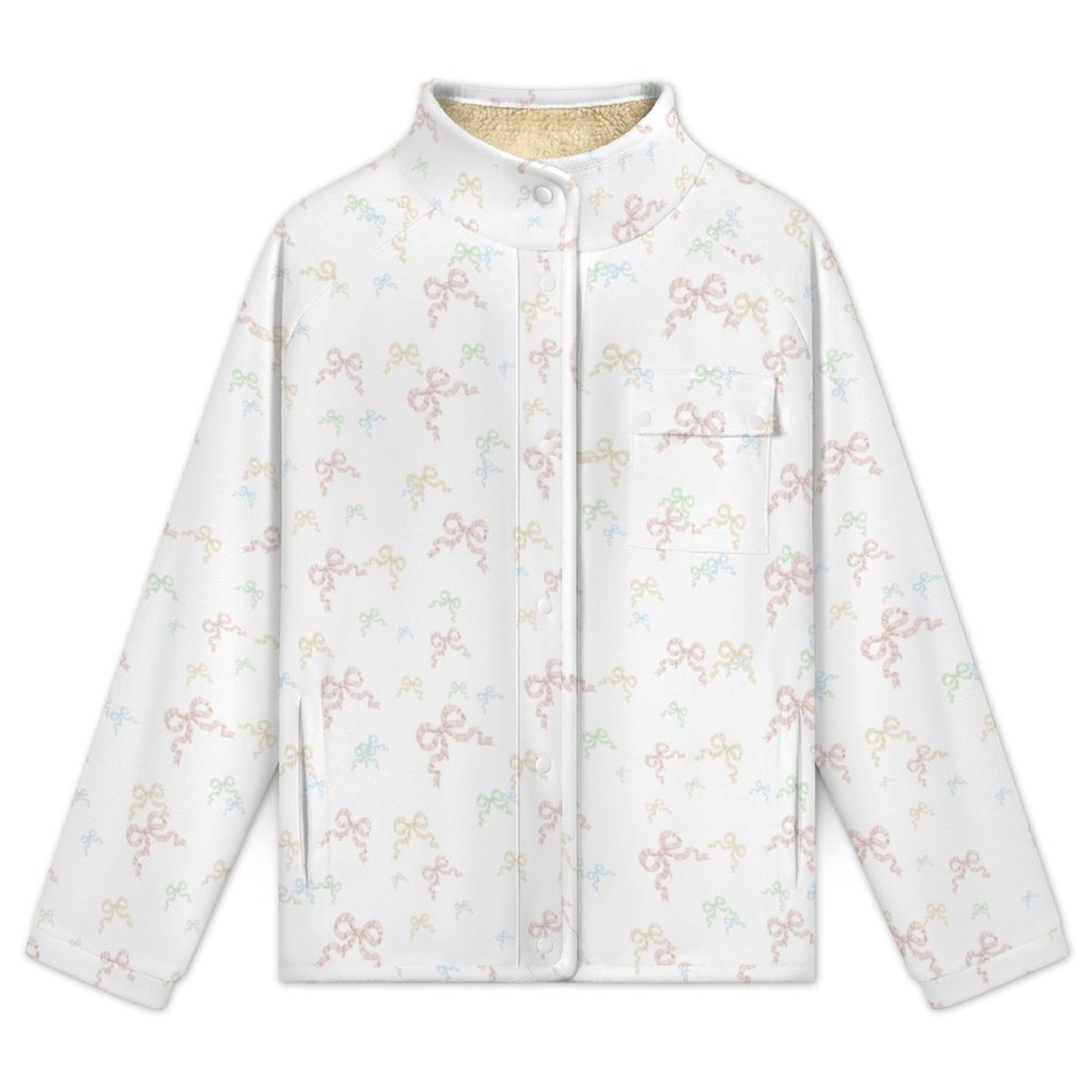 All Over Print Women's Casual Fleece-Lined Button-Up Jacket with Chest Pocket