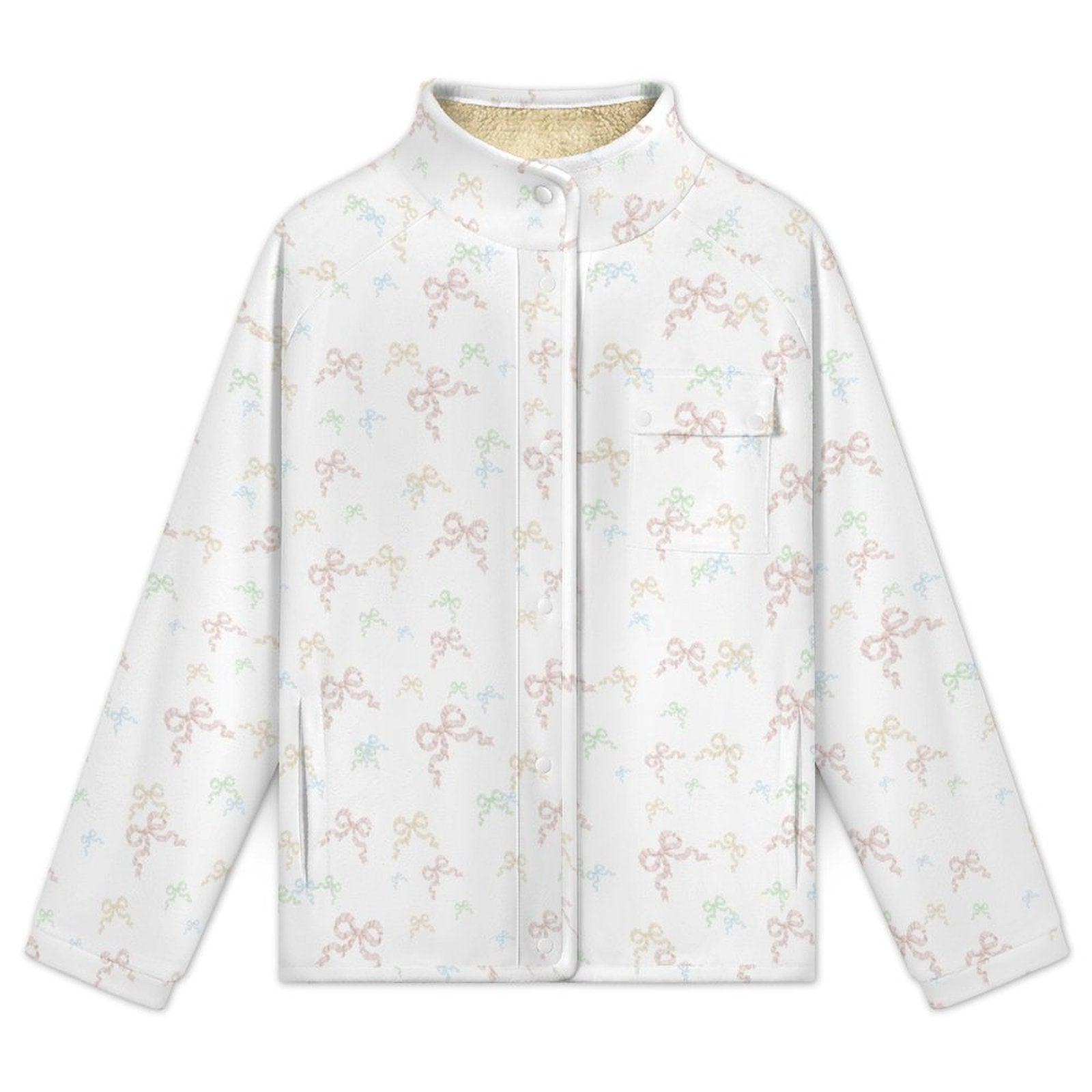 All Over Print Women's Casual Fleece-Lined Button-Up Jacket with Chest Pocket