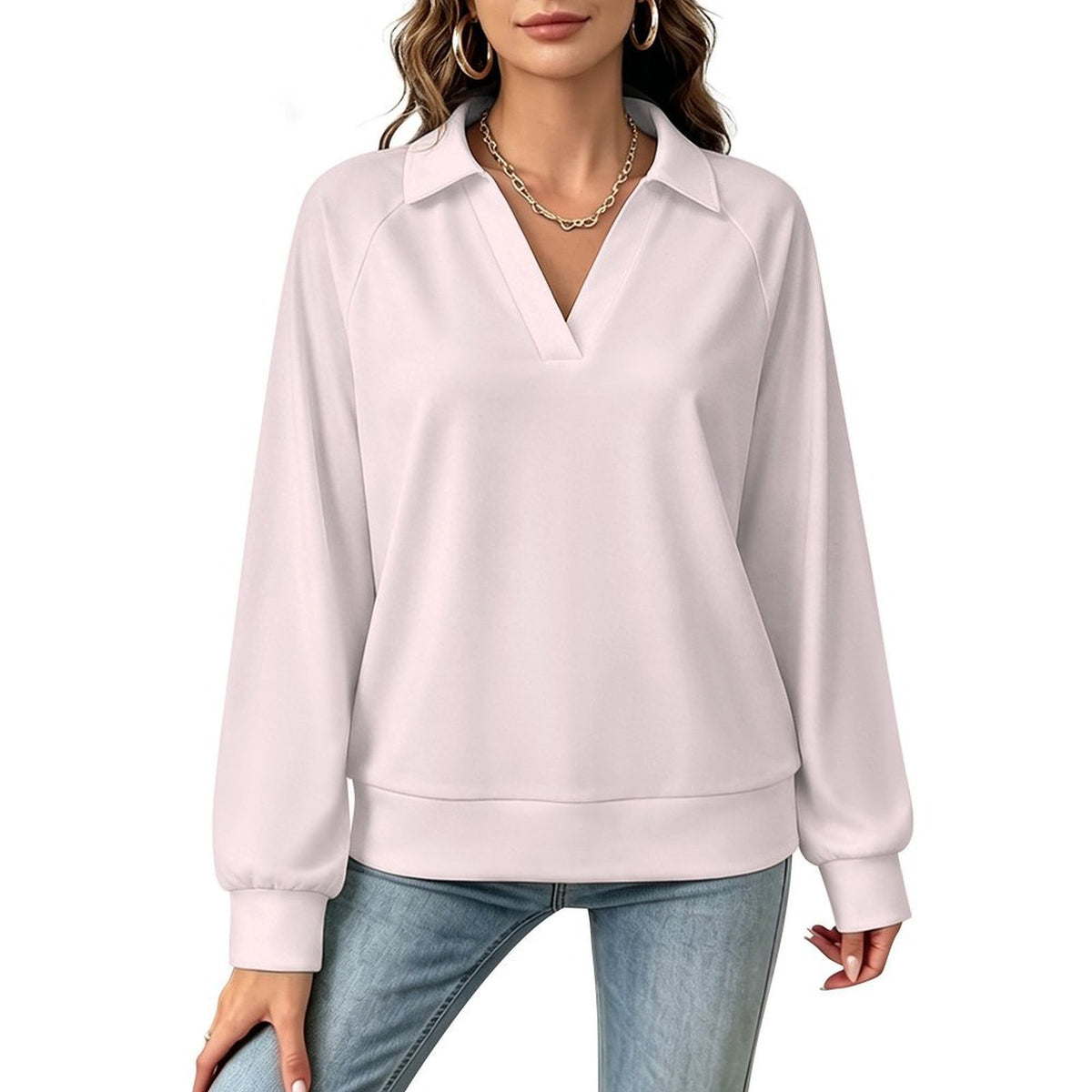 Custom Women's Casual Long Sleeve V-Neck Sweatshirt