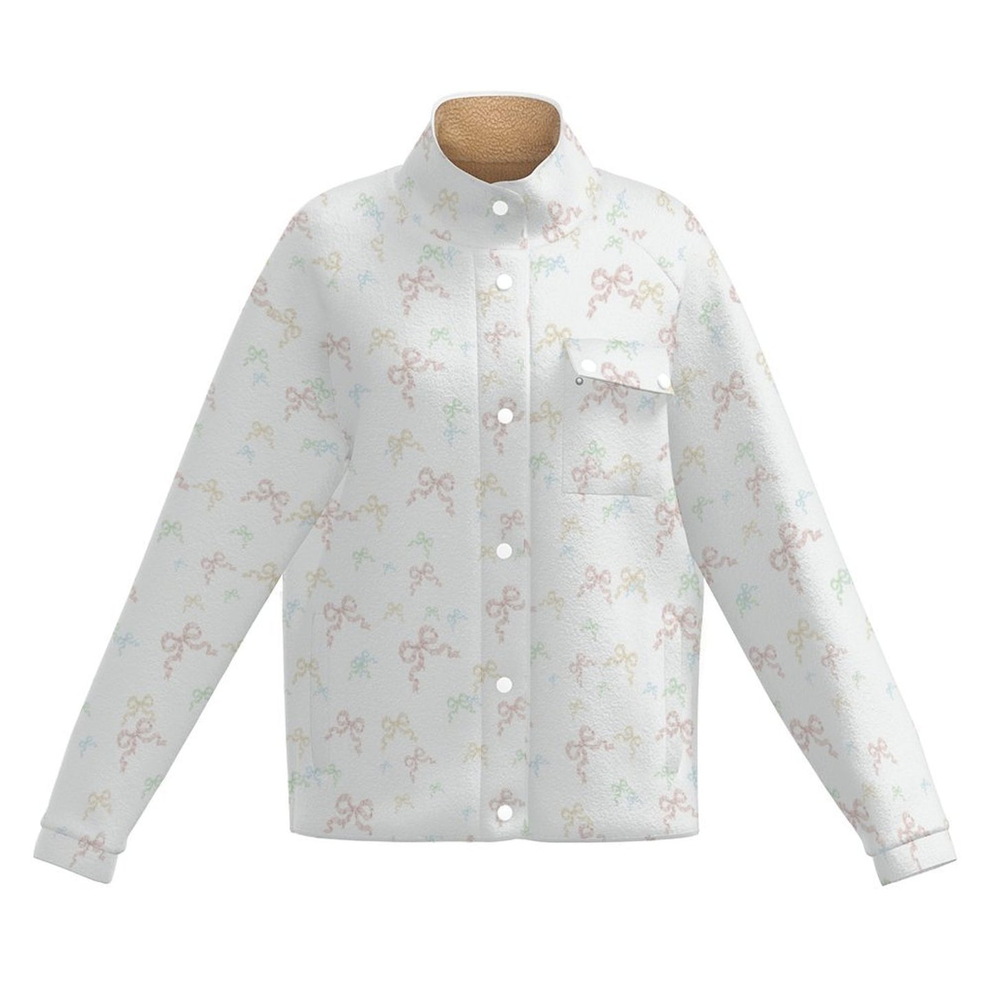 All Over Print Women's Casual Fleece-Lined Button-Up Jacket with Chest Pocket