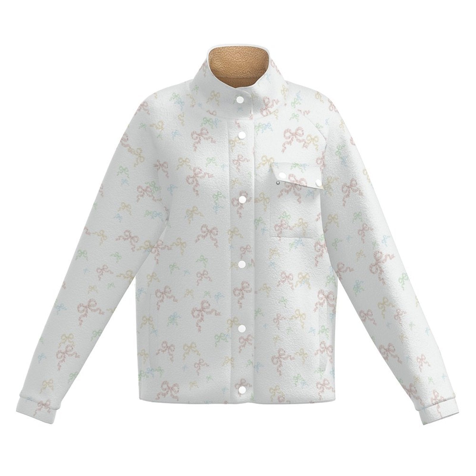 All Over Print Women's Casual Fleece-Lined Button-Up Jacket with Chest Pocket